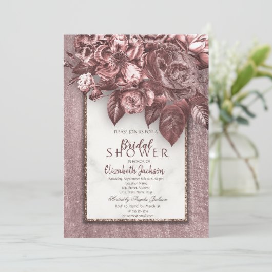 Elegante Chic Blume Burgundy Brautparty Einladung (Stehend Vorderseite)