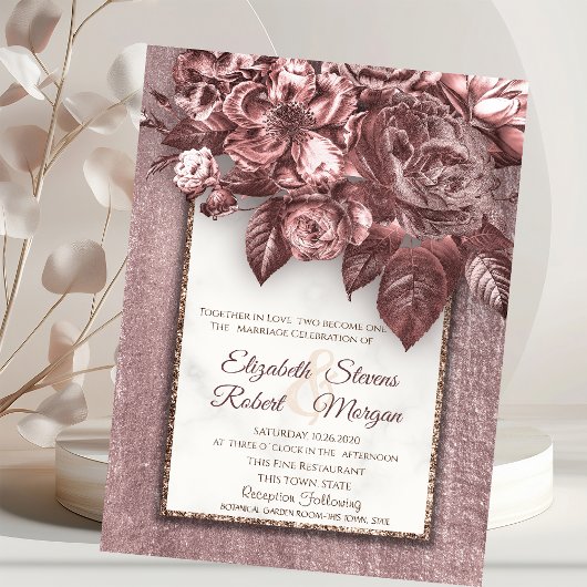 Elegante Chic Blume Burgundy Hochzeit Einladung