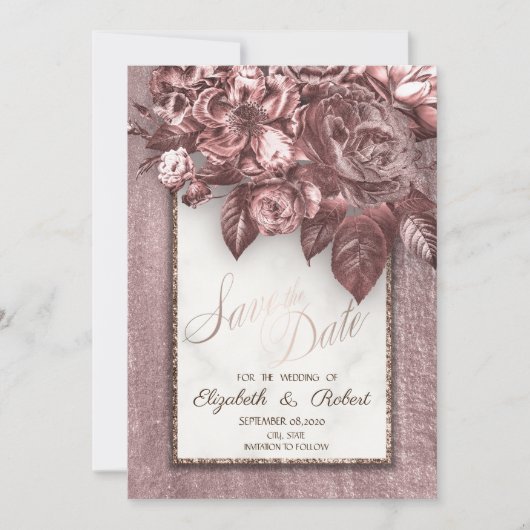 Elegante Chic Blume Burgundy Save the Date (Vorderseite)