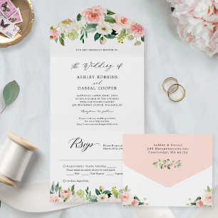 Elegante Chic Blush Floral Wedding (kein ENV erfor All In One Einladung