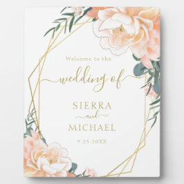 Elegante Chic Blush Gold Peach Cream Floral Weddin Fotoplatte