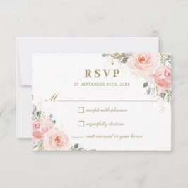 Elegante Chic Blush Roses Roses Floral Gold Hochze RSVP Karte