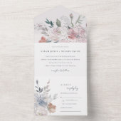 Elegante Chic Blush Wasserfarben Blumenzehen All In One Einladung (Innen Boden)