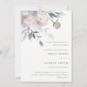 Elegante Chic Blush Wasserfarben Blumenzehen Einladung (Vorderseite)