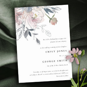 Elegante Chic Blush Wasserfarben Blumenzehen Einladung