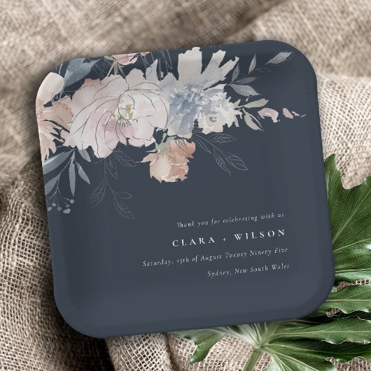 Elegante Chic Blush Wasserfarben Blumenzehen Pappteller