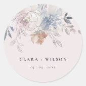 Elegante Chic Blush Wasserfarben Blumenzehen Runder Aufkleber (Vorderseite)