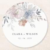 Elegante Chic Blush Wasserfarben Blumenzehen Runder Pappuntersetzer (Vorderseite)
