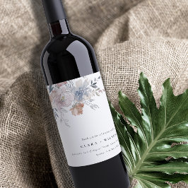 Elegante Chic Blush Wasserfarben Blumenzehen Weinetikett