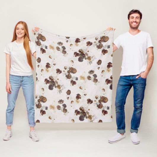 Elegante Chic Brown Beige Rose Blumenmuseum Fleecedecke (Beispiel)