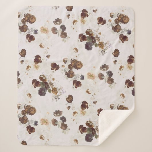 Elegante Chic Brown Beige Rose Blumenmuseum Sherpadecke (Vorderseite)