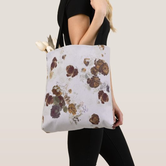 Elegante Chic Brown Beige Rose Blumenmuseum Tasche (Von Nahem)