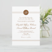 Elegante Chic Brown White Monogram Wedding Einladu Einladung (Stehend Vorderseite)