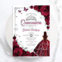 Elegante Chic Burgundy Rose Floral Quinceanera