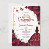Elegante Chic Burgundy Rose Gold Quinceanera Einladung (Vorderseite)