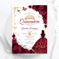 Elegante Chic Burgundy Rose Gold Quinceanera Einladung