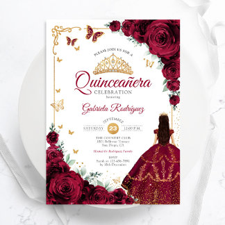 Elegante Chic Burgundy Rose Gold Quinceanera Einladung