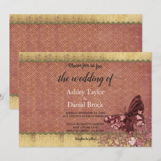 Elegante Chic Burgundy Rose Goldene feierliche Hoc Einladung (Vorne/Hinten)