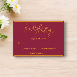 Elegante Chic Burgundy und Gold Luxury Wedding RSVP Karte
