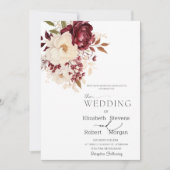 Elegante Chic Burgundy White Blume Hochzeit Einladung (Vorderseite)