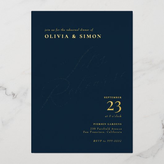 Elegante Chic Calligraphy Probe Dinner Invitati Folieneinladung (Vorderseite)