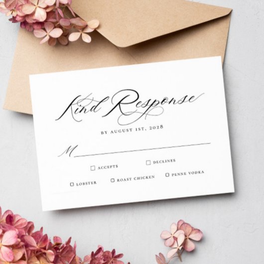 Elegante Chic Calligraphy Wedding Meal Choices RSVP Karte
