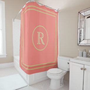 Elegante Chic Coral und Gold Custom Monogram   Duschvorhang
