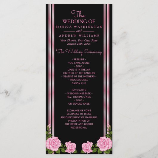 Elegante Chic Corner Rose Bouquet Wedding Programm (Vorderseite)