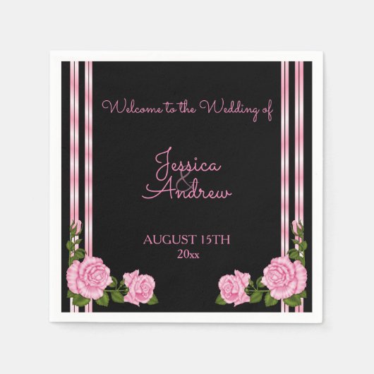 Elegante Chic Corner Rose Bouquet Wedding Serviette (Vorderseite)