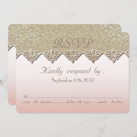 Elegante Chic Damask Wedding RSVP Card Einladung (Vorne/Hinten)