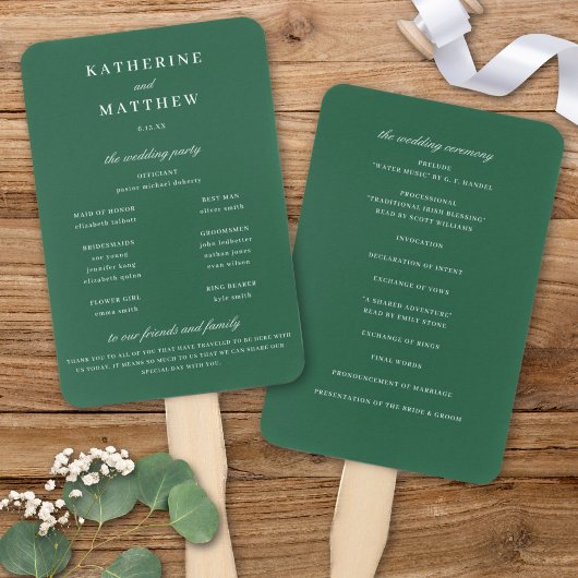 Elegante Chic Dark Green Wedding Zeremony Program Fächer
