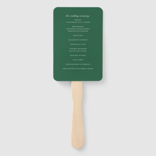 Elegante Chic Dark Green Wedding Zeremony Program Fächer (Rückseite)
