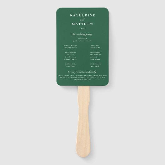 Elegante Chic Dark Green Wedding Zeremony Program Fächer (Vorderseite)