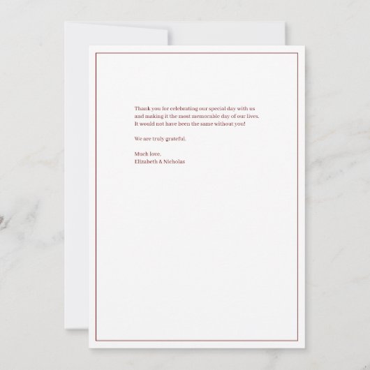Elegante Chic Deep Ruby Red Wedding Dankeskarte (Rückseite)