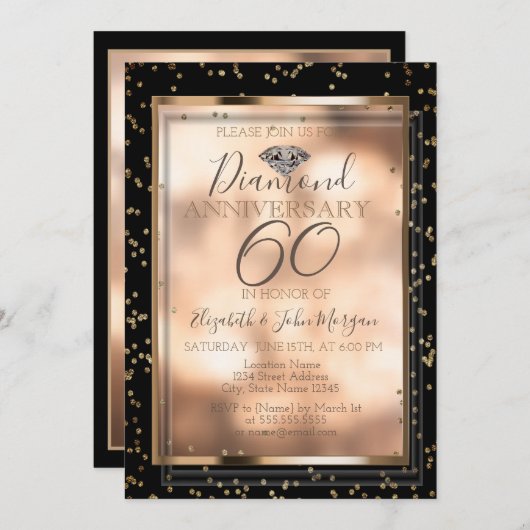 Elegante Chic Diamonds, Frame Wedding Anniversary Einladung (Vorne/Hinten)