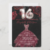 Elegante Chic Dress Rote Rosen Sweet 16 Party Einladung (Vorderseite)