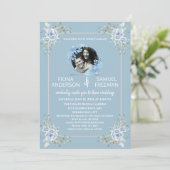 Elegante Chic Dusty Blue Gold Custom Wedding Einladung (Stehend Vorderseite)