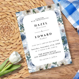 Elegante Chic Dusty Blue Watercolor Floral Wedding Einladung