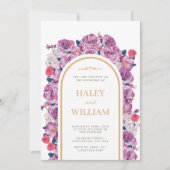 Elegante Chic Dusty lila & Gold Floral Wedding Einladung (Vorderseite)
