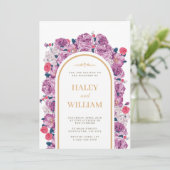 Elegante Chic Dusty lila & Gold Floral Wedding Einladung (Stehend Vorderseite)