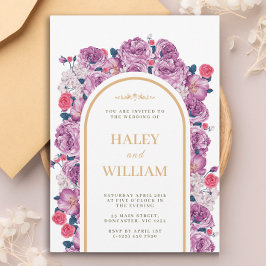Elegante Chic Dusty lila & Gold Floral Wedding Einladung
