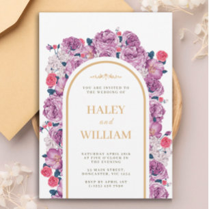 Elegante Chic Dusty lila & Gold Floral Wedding Einladung