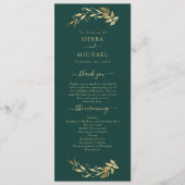 Elegante Chic Emerald Green Gold Foliage Hochzeit Programm (Vorderseite)