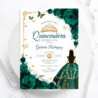 Elegante Chic Emerald Green Rose Gold Quinceanera