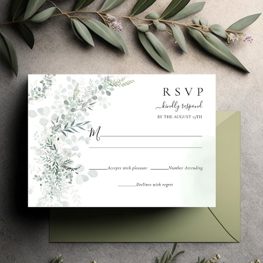 Elegante Chic Eukalyptus Botanische Hochzeit RSVP Karte
