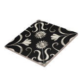 Elegante Chic Floral Damask Black Silver Sonnenblu Fliese (Seite)