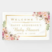 Elegante Chic Floral Gold Frame Baby Dusche Banner (Horizontal)
