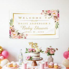 Elegante Chic Floral Gold Frame Baby Dusche Banner