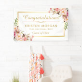 Elegante Chic Floral Gold Frame Graduation Party Banner (Insitu)