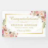 Elegante Chic Floral Gold Frame Graduation Party Banner (Horizontal)